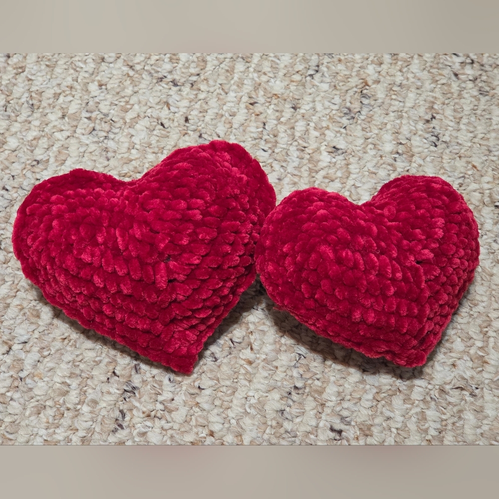 Set Of Two Crocheted Red Heart-Shaped Plushies